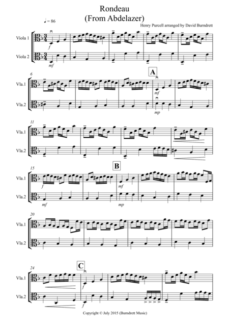 Rondeau (from Abdelazer) for Viola Duet (arr. David Burndrett)