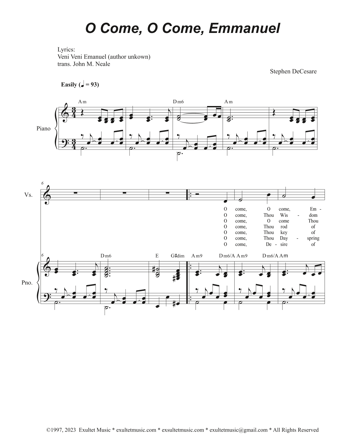 O Come, O Come, Emmanuel (Vocal Trio - (SAB)