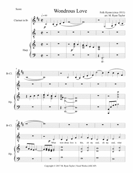 Wondrous Love : Vocal Solo with Harp & Clarinet Obligato (arr. M. Ryan Taylor)