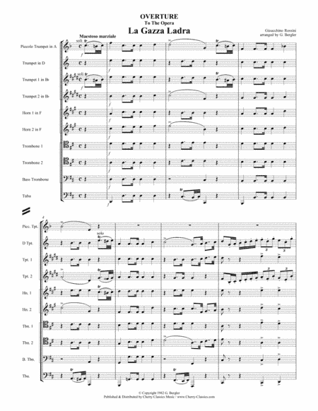 Overture to "La Gazza Ladra" for 10-piece Brass Ensemble (arr. Bergler, Geoffrey)