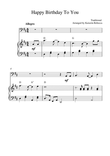 Happy Birthday To You (for cello solo and piano accompaniment) (arr. Kaiserin Rebecca)