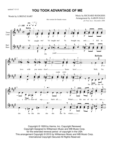 You Took Advantage Of Me (arr. Aaron Dale)