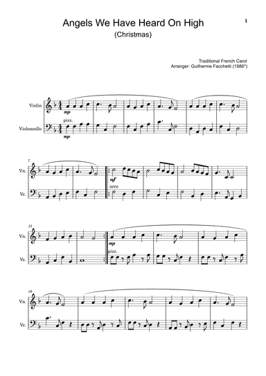 Angels We Have Heard On High - Arranged for Violin and Violoncello. (arr. Guilherme Facchetti)