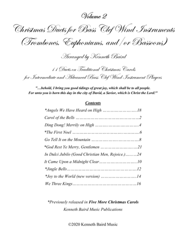 Christmas Duets - Volume 2 - for Bass Clef Wind Instruments (Trombones, Euphoniums, and/or Bassoons) (arr. Kenneth Baird)