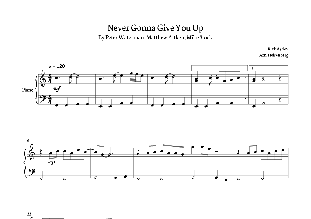 Never Gonna Give You Up (arr. Heisenberg)