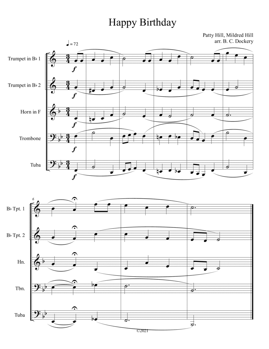 Happy Birthday for Brass Quintet (arr. B. C. Dockery)