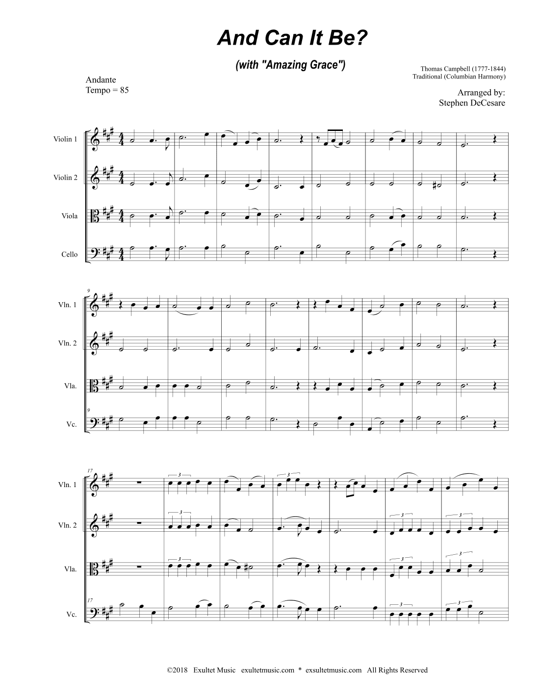 And Can It Be? (with "Amazing Grace") (String Quartet and Piano) (arr. Stephen DeCesare)