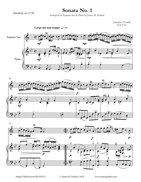 Vivaldi: The Six Sonatas Complete for Soprano Sax & Piano (arr. James M. Guthrie, ASCAP)