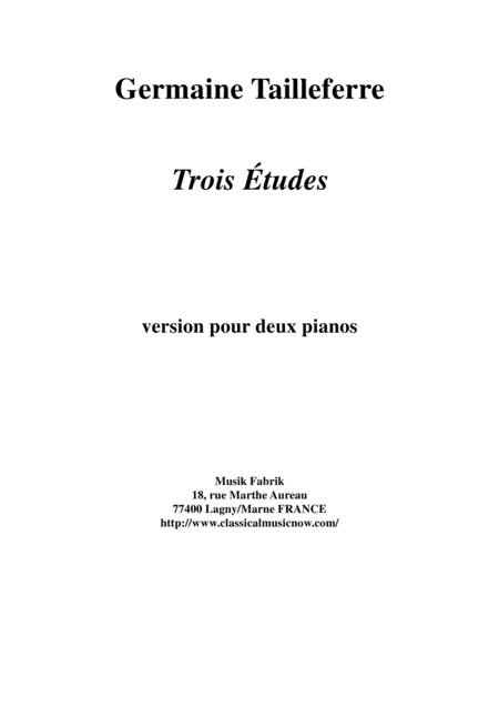 Germaine Tailleferre: Trois Études for two pianos