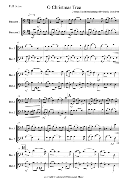 O Christmas Tree for Bassoon Duet (arr. David Burndrett)