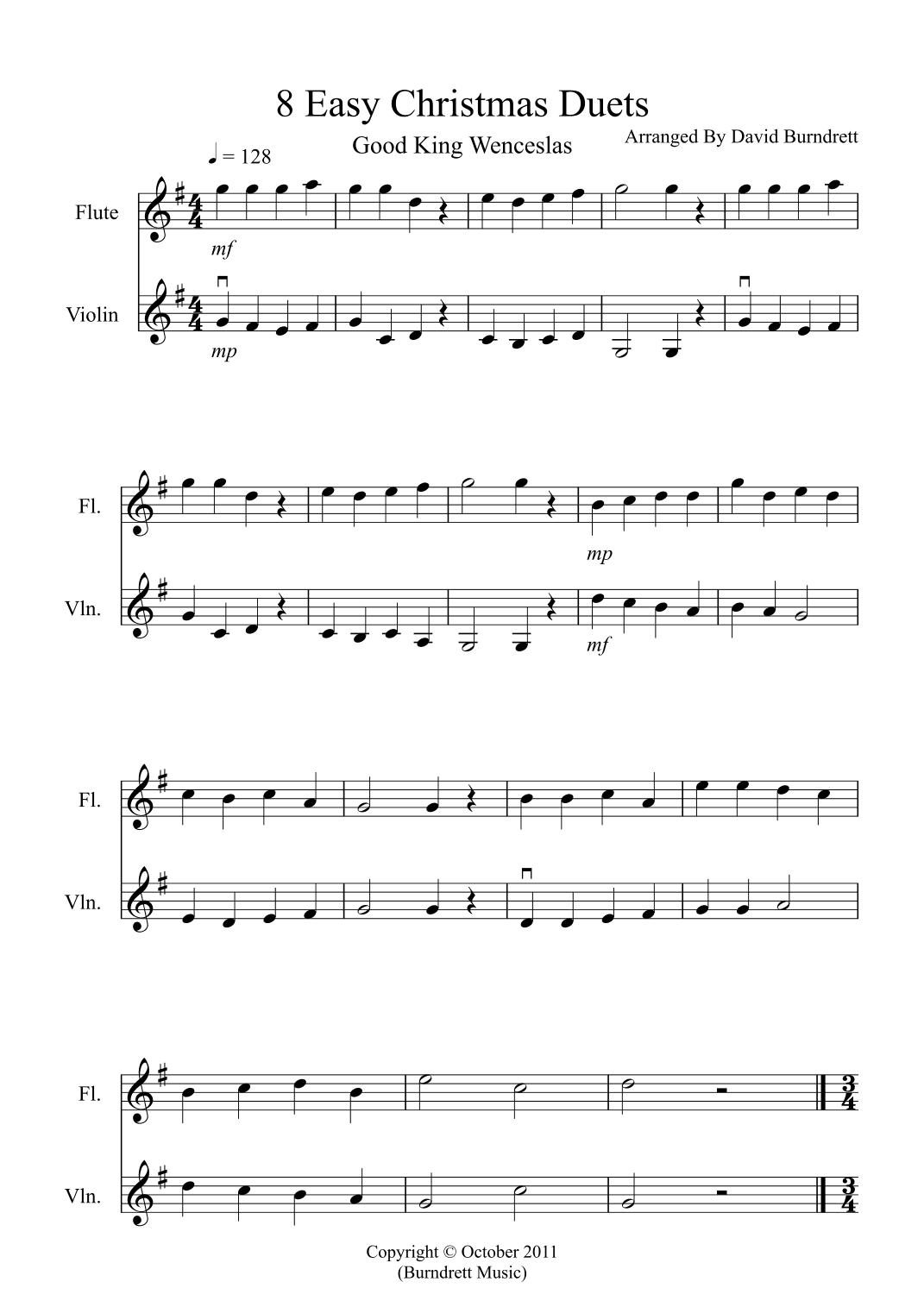 8 Easy Christmas Duets for Flute and Violin (arr. David Burndrett)