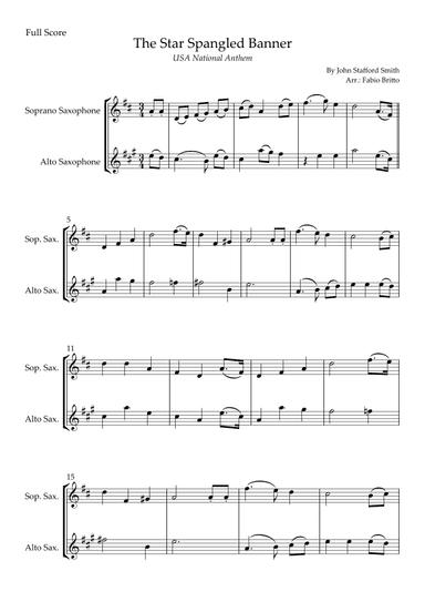 The Star Spangled Banner (USA National Anthem) for Soprano Saxophone & Alto Saxophone Duo (arr. Fabio Britto)