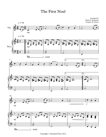 The First Noel for Violin Solo with Piano Accompaniment (arr. Debra E. Stempien, Gregory H. Turner)