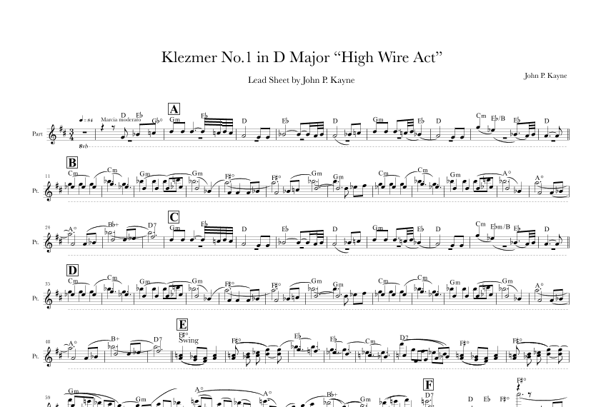 Klezmer No.1 in D Major "High Wire Act" Lead sheet
