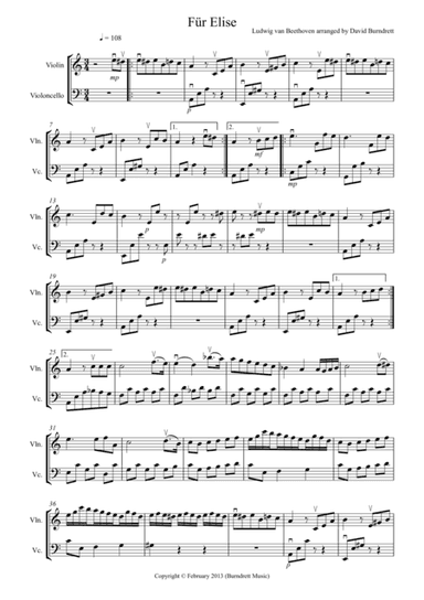 Für Elise for Violin and Cello Duet (arr. David Burndrett)