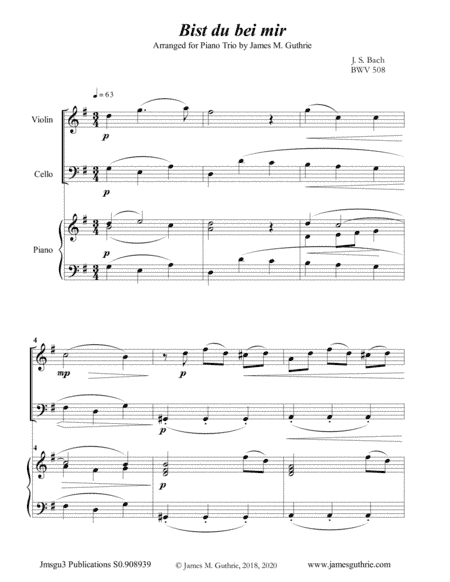 Bach: Bist du bei mir for Piano Trio (arr. James M. Guthrie)
