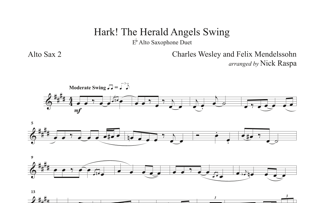 Hark! The Herald Angels Swing (Alto Sax Duet) Alto Sax 2 part (arr. Nick Raspa)