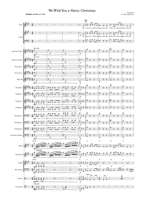 We Wish You a Merry Christmas - Vocal with Choir and Big Band Key of A (arr. Daryl McKenzie)