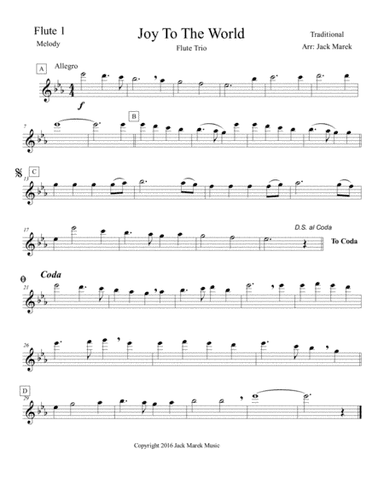 Joy to the World Flute solo,duet,trio (arr. Jack Marek)
