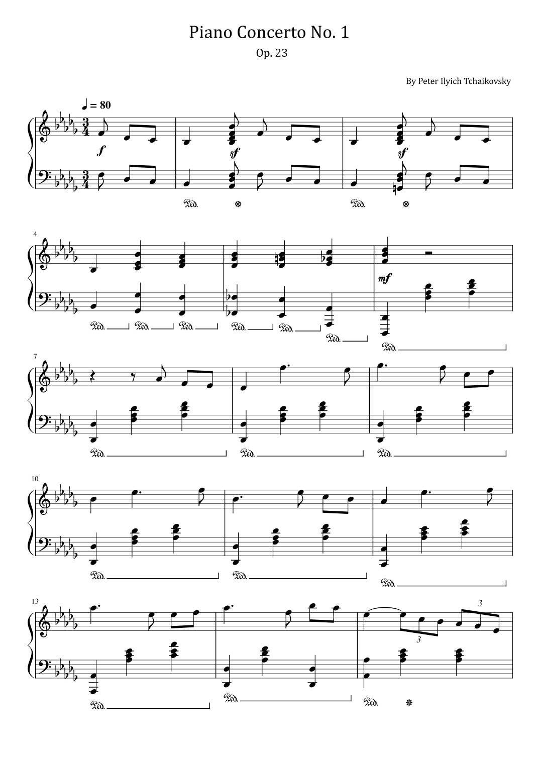 Tchaikovsky - Piano Concerto No. 1 - Op. 23 - For Easy Piano (arr. poon)