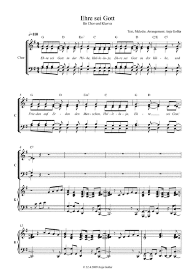 Anja Goller: Ehre sei Gott (German text only), Choir SATB and Piano, Full Score, Piano and Choir