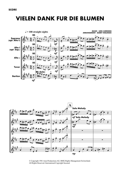 Vielen Dank Fur Die Blumen (arr. BARRY MOLINSKI)