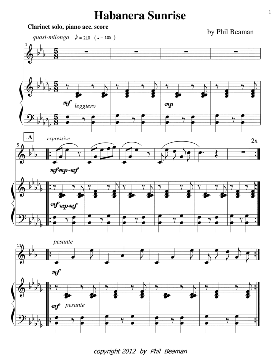 Habanera Sunrise-clarinet, piano