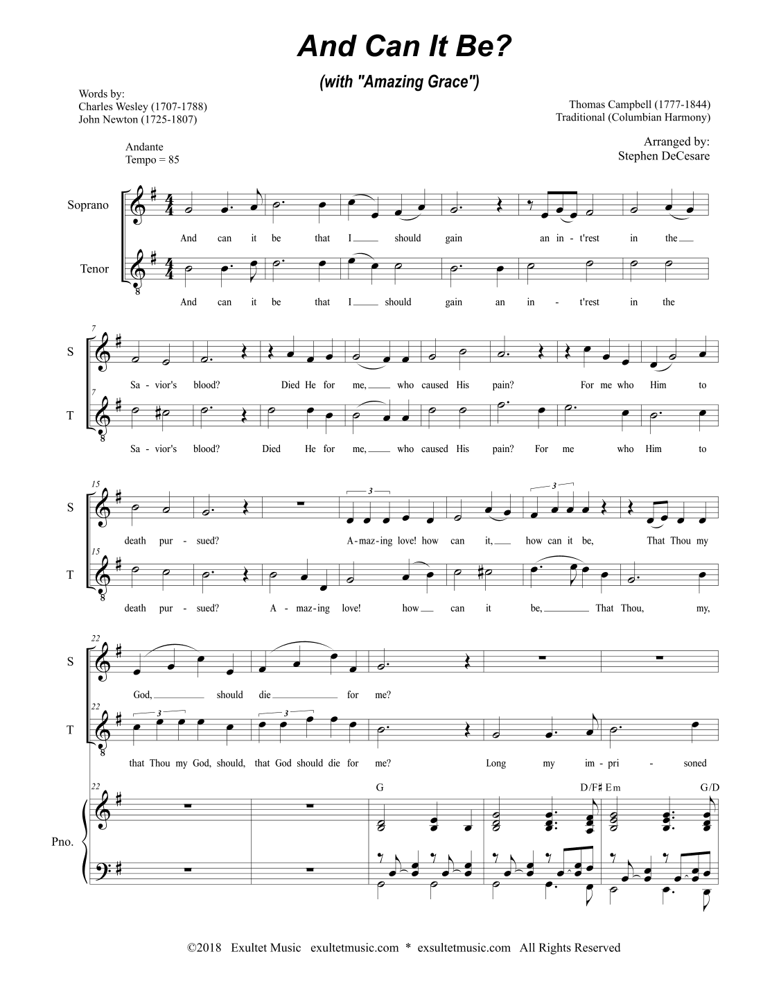 And Can It Be? (with "Amazing Grace") (2-part choir - (Soprano and Tenor) (arr. Stephen DeCesare)