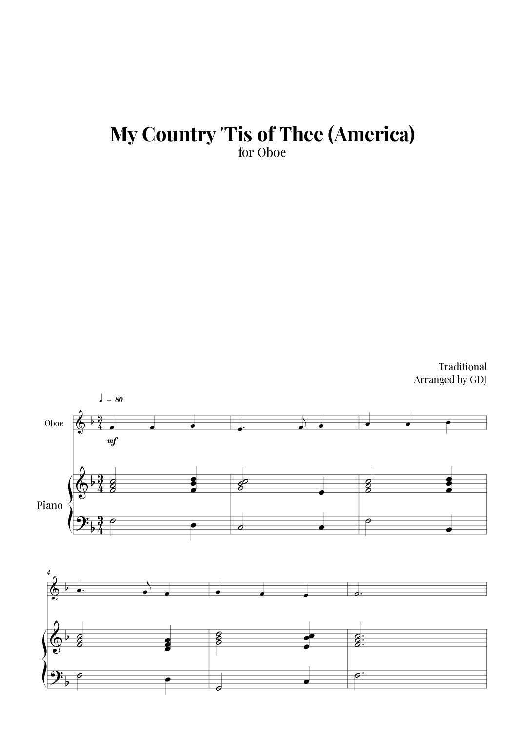 My Country 'Tis of Thee (America) (arr. GDJ)