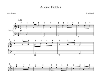 adeste fideles Easy Piano sheet music fingered (arr. Arezzo Music)