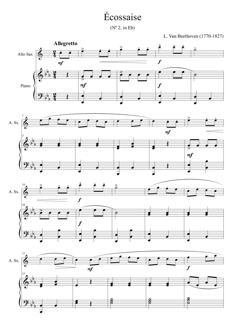 Écossaise (Nº 2, in Eb) - for alto sax and piano (arr. Passoni Music)