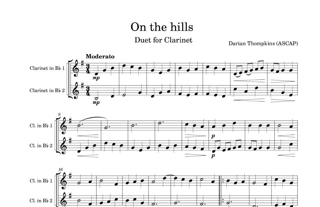 On The Hills Duet for Clarinet