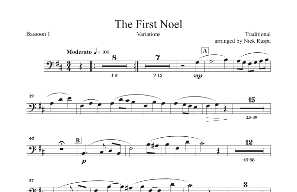 The First Noel (Variations for Full Orchestra) Bassoon 1 part (arr. Nick Raspa)