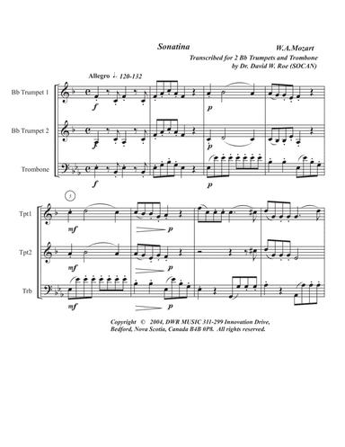 Sonatina by Wolfgang Amadeus Mozart (1756-1791) (arr. Dr, David W. Roe)