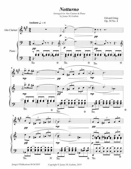 Grieg: Notturno Op. 54 No. 4 for Alto Clarinet & Piano (arr. James M. Guthrie)