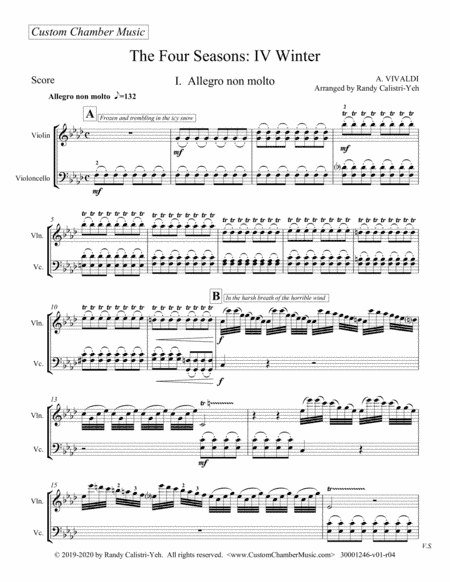 Vivaldi: The Four Seasons "Winter", Mvt. 1 (violin/cello duet) (arr. Randy Calistri-Yeh)