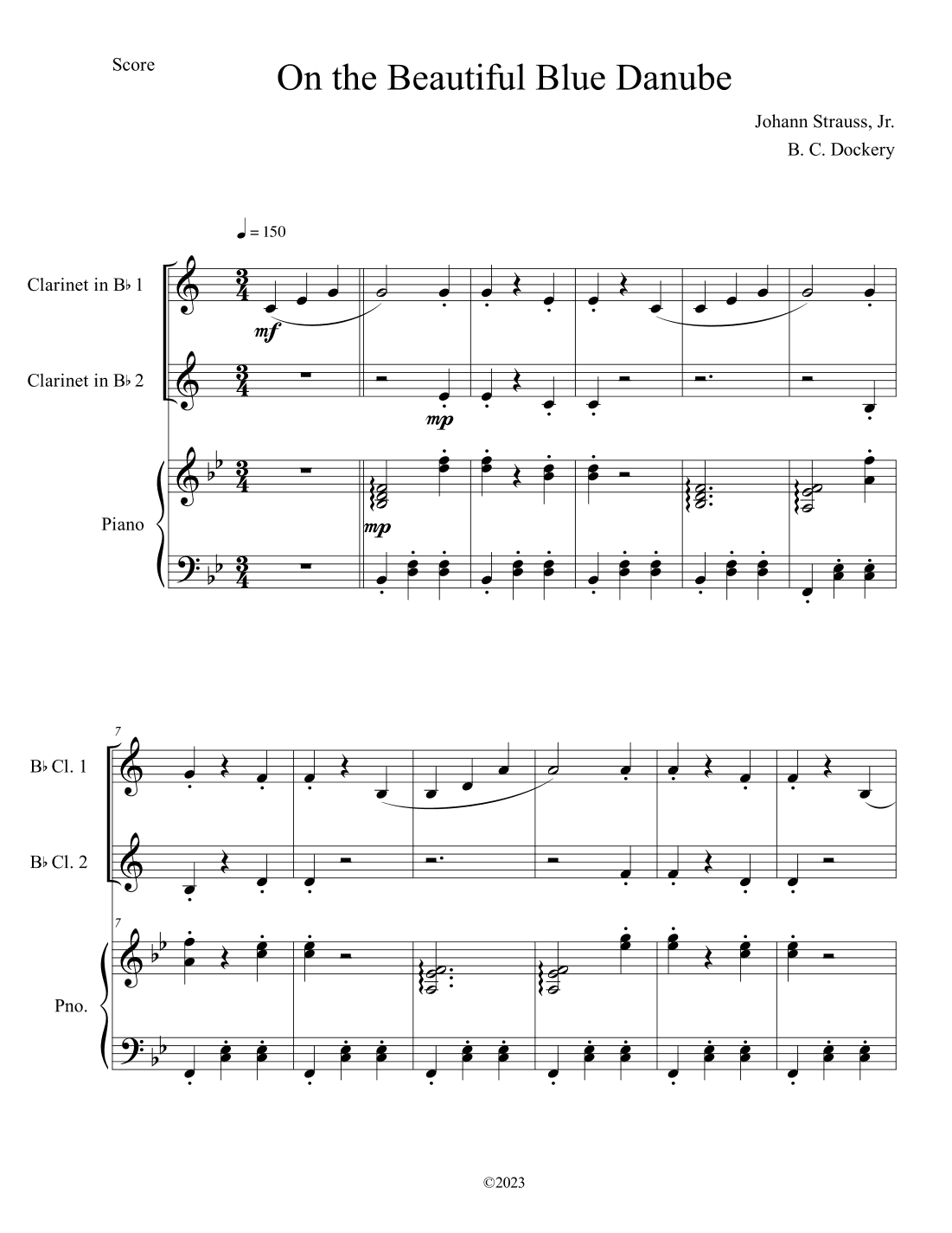 The Blue Danube (Clarinet Duet with Piano Accompaniment) (arr. B. C. Dockery)