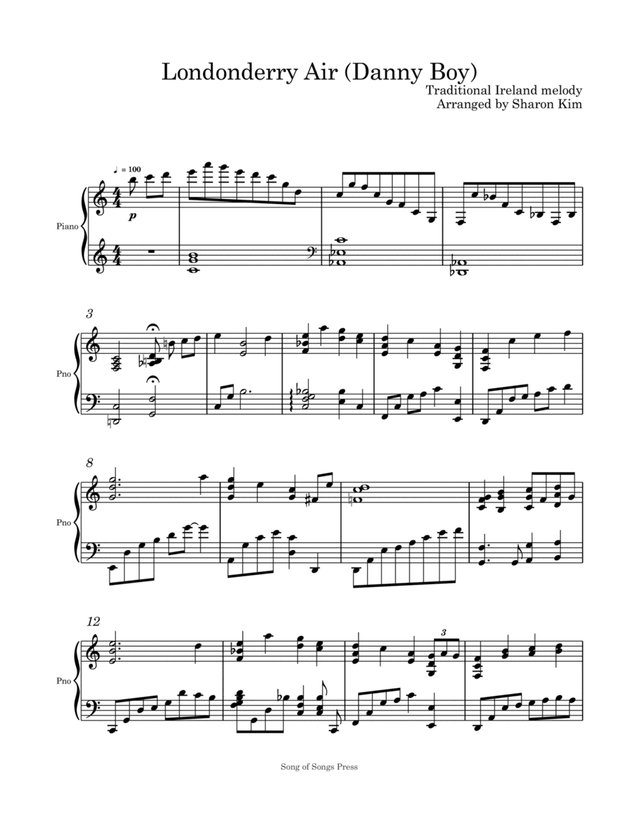 Londonderry Air (Danny Boy) for Piano Solo (arr. Sharon Kim)