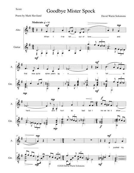 Goodbye Mister Spock for alto and guitar