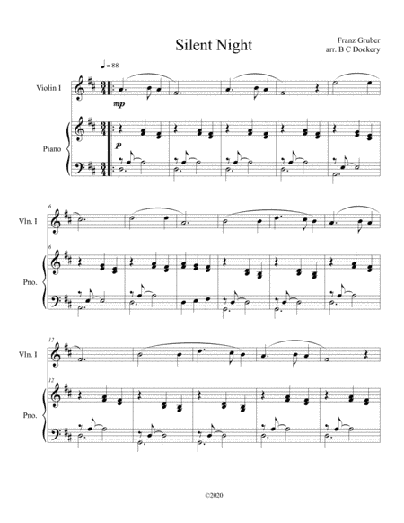 Silent Night (violin solo) with optional piano accompaniment (arr. B C Dockery)