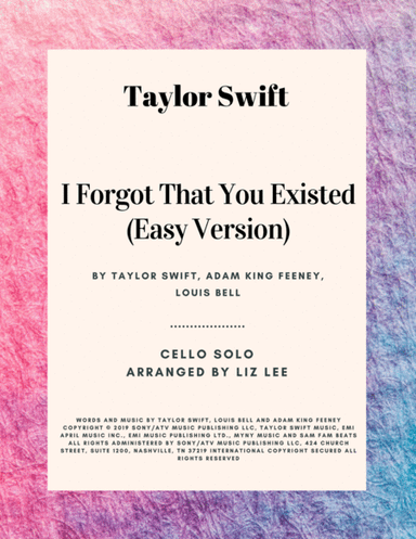 I Forgot That You Existed (arr. Liz Lee - Cellomoji)