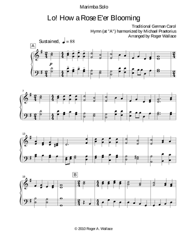 Lo! How a Rose E'er Blooming (Marimba Solo) (arr. Roger Wallace)