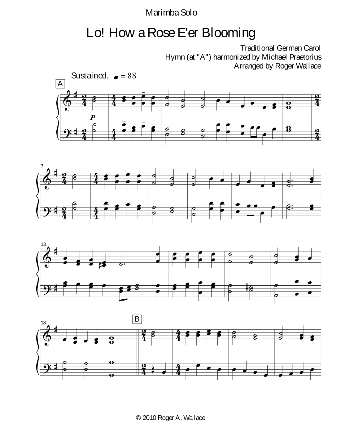 Lo! How a Rose E'er Blooming (Marimba Solo) (arr. Roger Wallace)