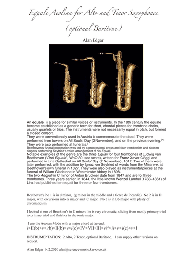 EQUALE AEOLIAN Sax Quartet (optional 5th)