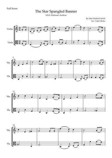 The Star Spangled Banner (USA National Anthem) for Violin & Viola Duo (arr. Fabio Britto)