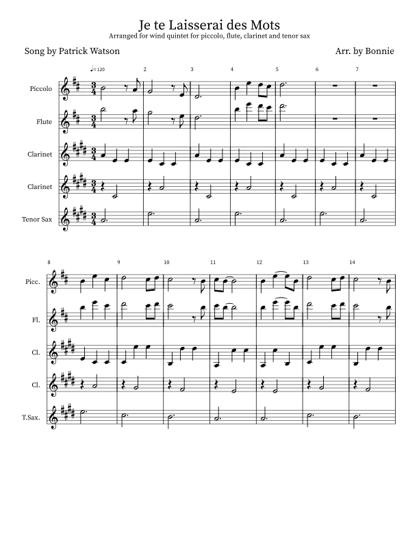 Je Te Laisserai Des Mots (arr. Bonnie Bao)