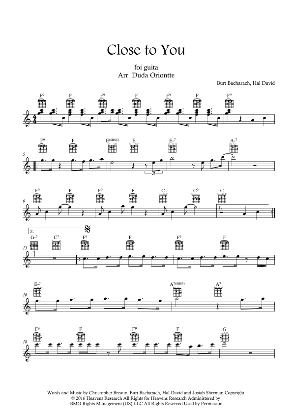 Close To You (arr. Duda Oriontte)