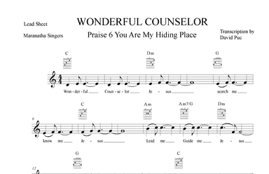 WONDERFUL COUNSELOR Maranatha Singers Praise 6 - Lead Sheet + Guitar (arr. Transcription David Puc N)