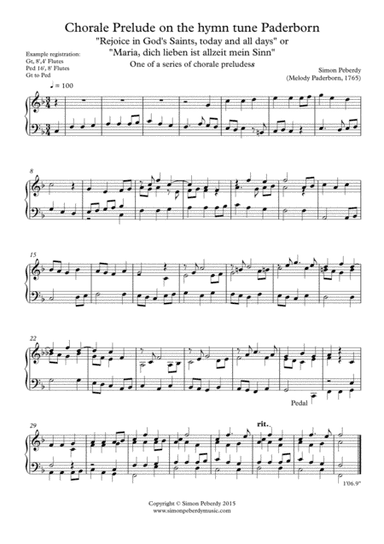 Organ Chorale Prelude on Paderborn (Rejoice in God's saints / Maria, dich lieben..) Simon Peberdy
