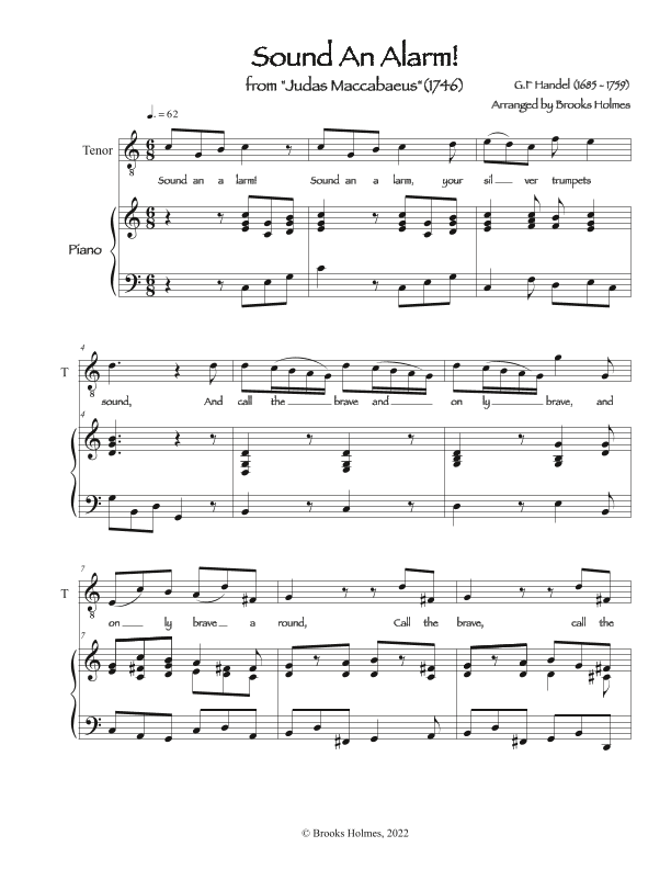 Sound An Alarm - Aria from Judas Maccabaeus - Voice & Piano in C (arr. Brooks Holmes)